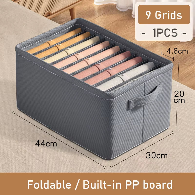 Thickened Pants Storage Box Foldable 9/7/6 Grids Organizer for Jeans Sweatshirt Shirt Wardrobe Organizers of Cabinets and Drawer