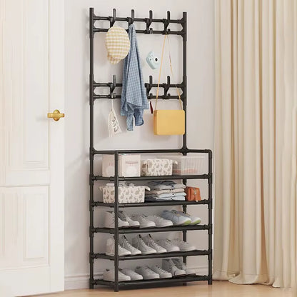 Five Layer Shoe Rack Simple Shoe Rack Integrated Storage Rack Household Shoe Rack Multifunctional Clothes Rack Coat Rack 2-Piece