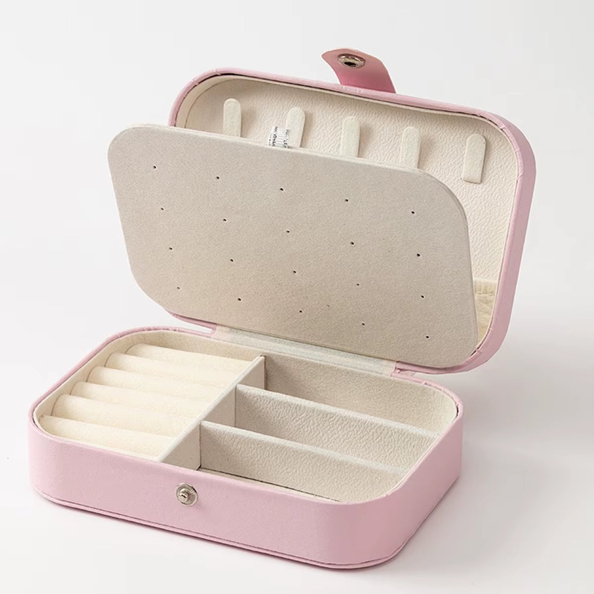 Portable Multi-Compartment Jewelry Box with Velvet Lining - Travel-Friendly Pink Jewelry Organizer for Accessories