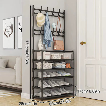 Five Layer Shoe Rack Simple Shoe Rack Integrated Storage Rack Household Shoe Rack Multifunctional Clothes Rack Coat Rack 2-Piece