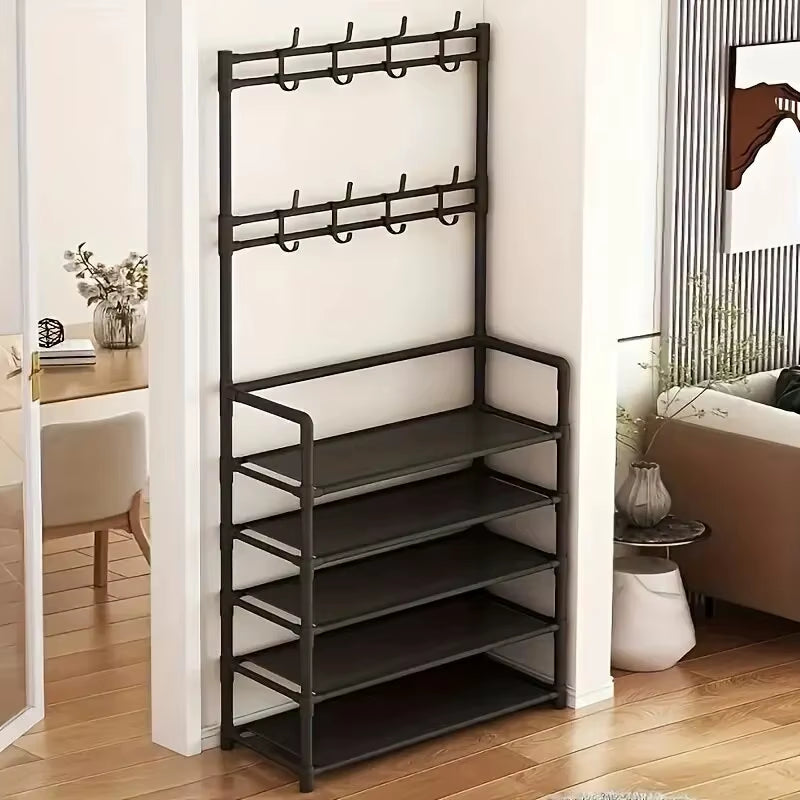 Five Layer Shoe Rack Simple Shoe Rack Integrated Storage Rack Household Shoe Rack Multifunctional Clothes Rack Coat Rack 2-Piece