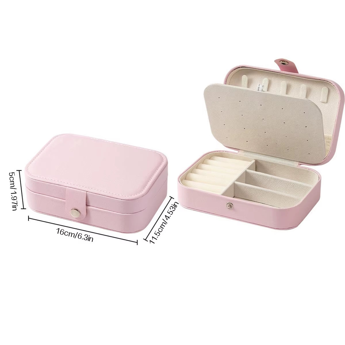 Portable Multi-Compartment Jewelry Box with Velvet Lining - Travel-Friendly Pink Jewelry Organizer for Accessories