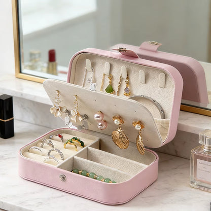 Portable Multi-Compartment Jewelry Box with Velvet Lining - Travel-Friendly Pink Jewelry Organizer for Accessories