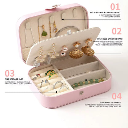 Portable Multi-Compartment Jewelry Box with Velvet Lining - Travel-Friendly Pink Jewelry Organizer for Accessories